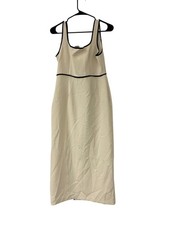 Zara Womens Midi Dress Medium Ecru Ivory Contrast Trim Square Neck 3897/162 NWT