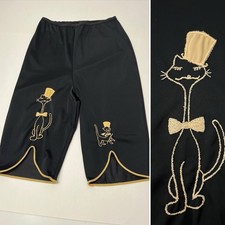 Vtg Rare Black CAT Lingerie Bloomers Vanity Fair Panties Top Hat Embroidery SZ 4