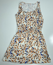 SHEIN Women’s M White Leaf Print Sleeveless Dress Tunic Tank Top Elastic Waist