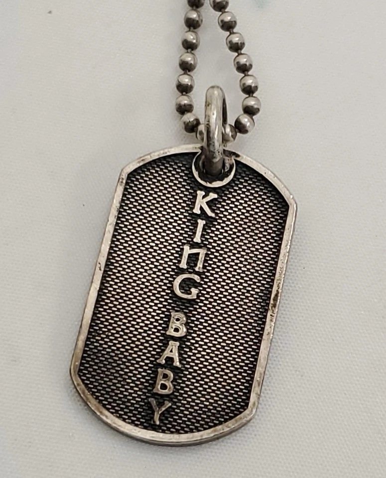 Collar Vintage Plata Esterlina 925 Rey Bebé Buda Etiqueta de Perro 17.04g Foto 3 de 4