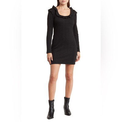 [19 cooper] ruffle long sleeve knit bodycon mini dress black L | eBay