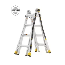 18 Ft Reach Aluminum Multi-Position Ladder with Tool Hangers, 300 Lbs. Load Capa