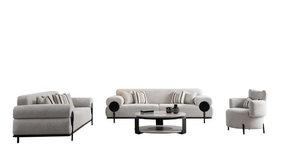 Sofagarnitur Sofa Set 2X Sofas 3 Sitzer Sessel Couchtisch Weiß Wohnzimmer-image