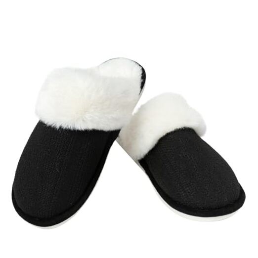 Women's Slippers Soft Plush Winter Warm House Shoes Slip on 9-10 Black/128-image