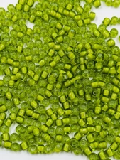 Vintage Glass Beads TOHO Japan Transparent White Lined Yellow Green 8/0 C33-105