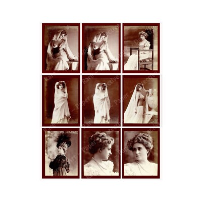 Victorian Women Stickers, 9 Antique Ladies on 1 Sticker Sheet, Valentine's Day