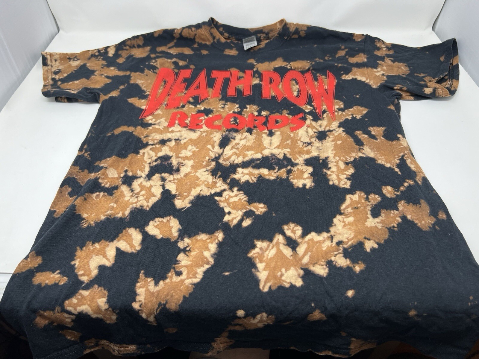 FILA T shirt manica corta Death Row Records tie dye candeggina nera marrone e rossa media M