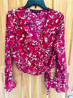 Women Junior Large One Love Clothing Fuchsia Hot Pink Blouse Long Sleeved Floral