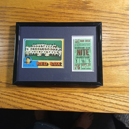 1974 Boston Red Sox Framed Ticket Stub and 1975 Team Card Vintage