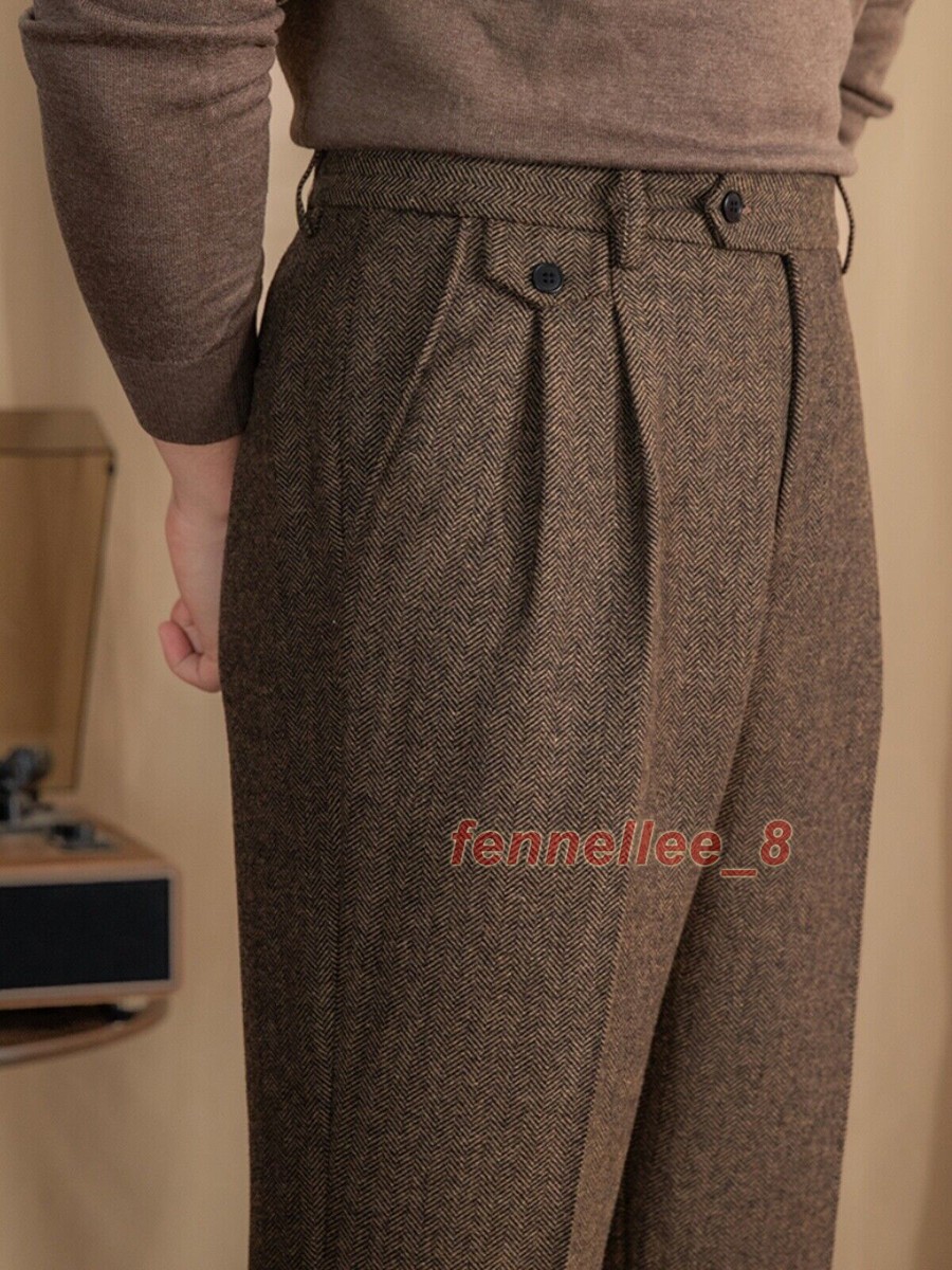 パンツ Vintage Italian Wool Trouser Retro Italian Style Mens Wool Blend Spring Dress Pants Long
