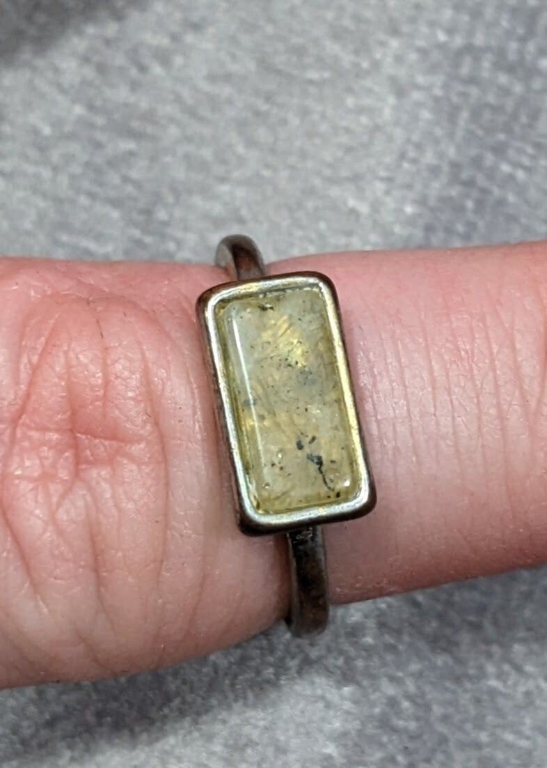 Geometric Rectangular Mottled Stone Silver Tone R… - image 7