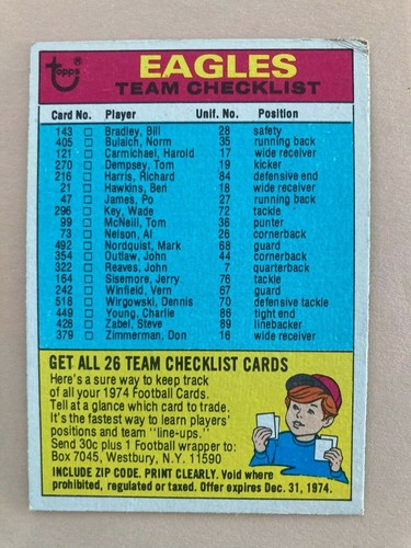 1974 Topps Football Team Checklist Pick from photos .10¢ shipping after 1st one! - Picture 106 of 211