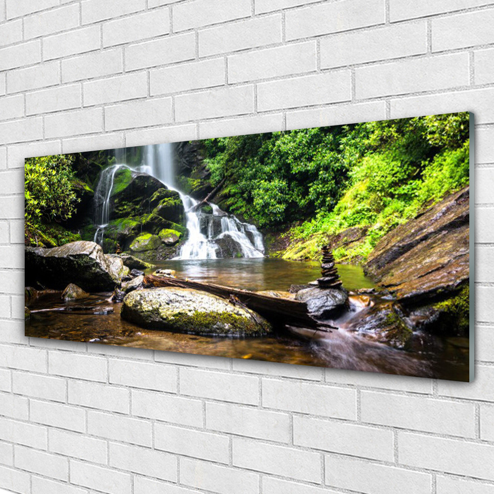 Image sur verre de cascade et forêt pour une déco de salon zen