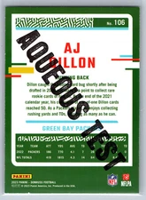 2023 Donruss Football AJ DILLON #106 AQUEOUS TEST SSP