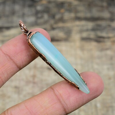 Aquamarine Gemstone Jewelry Copper Love Gift Electroformed Pendant 2.48''