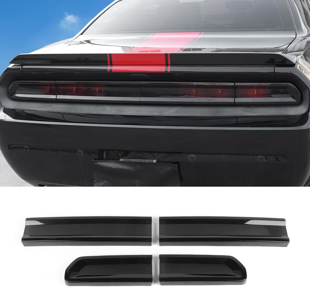 Smoke Black Tail Light Covers For 2015-2021 Dodge Challenger - ABS Plastic Lens Guard Trim Bezels