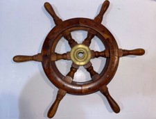 Finishing boat ships seas wooden baot wheel wall brass nautical vintage antique