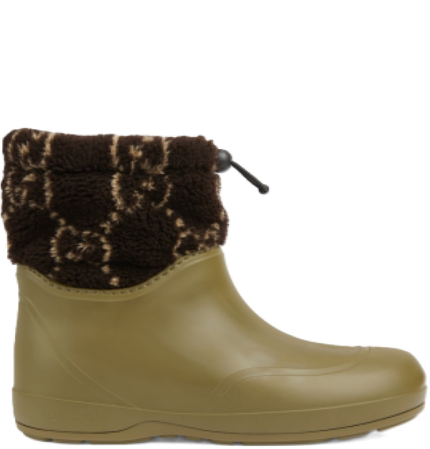 Authentic Men's Gucci Green Rubber Wool GG Logo Ankle Boots 758813 New $980