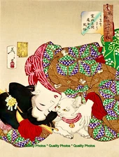 Woman and Cat Kansei Era 8.5x11" Photo Print Tsukioka Yoshitoshi Japanese Art