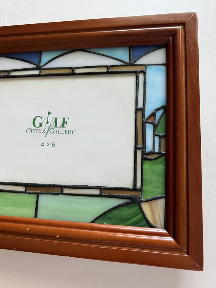 Marco de fotos de trabajo de vitrales con tema de golf para foto de 4” por 6” Foto 4 de 4