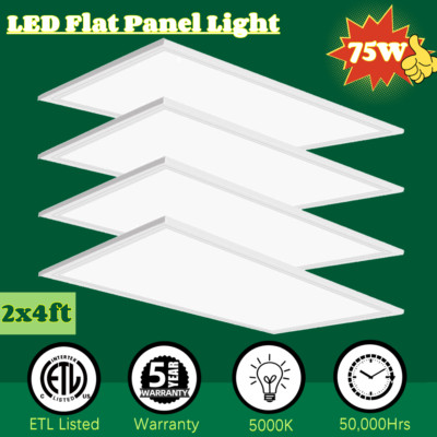 4Pack 2x4 Ft 75W Led Flat Panel Troffer Lit Light Fixture Daylight Panel Lights
