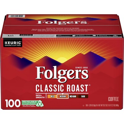 2 PACK Folgers Classic Roast Coffee K-Cups 100 CT High Quality Coffee DEAL!!