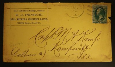 E.J. Pearce Real Estate & Insurance Agent White Hall Illinois Vintage Envelope