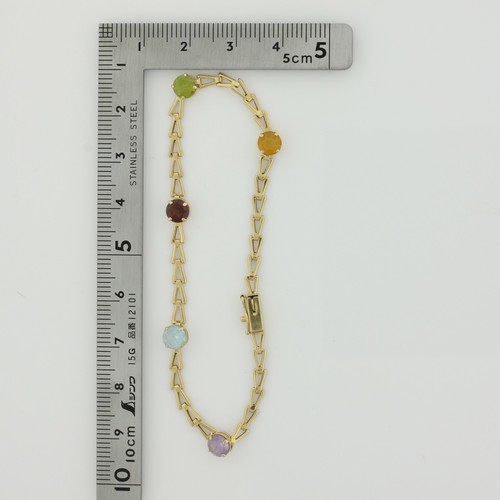14K Yellow Gold Semi Precious Stone Bracelet 7 Inch Long - Picture 6 of 6