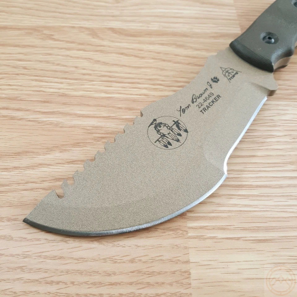 TOPS Tom Brown Tracker Cuchillo Fijo 6.38" 1095HC Acero Hoja Completa Mango Micarta Foto 3 de 4