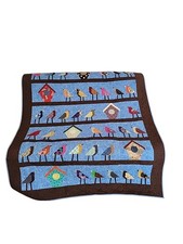 Handmade Bird Quilt Bird House Blue Colorful 57x70
