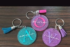 Personalized Glitter  Acrylic Keychains   Custom Name  Initial with Tassel