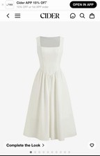 CIDER LINEN-BLEND SQUARE NECK RUFFLE MIDI DRESS NWT White Size S