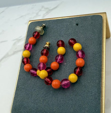 Vintage West German Silver Gold-Toned Multicolored Cube Beaded Hoop Earrings