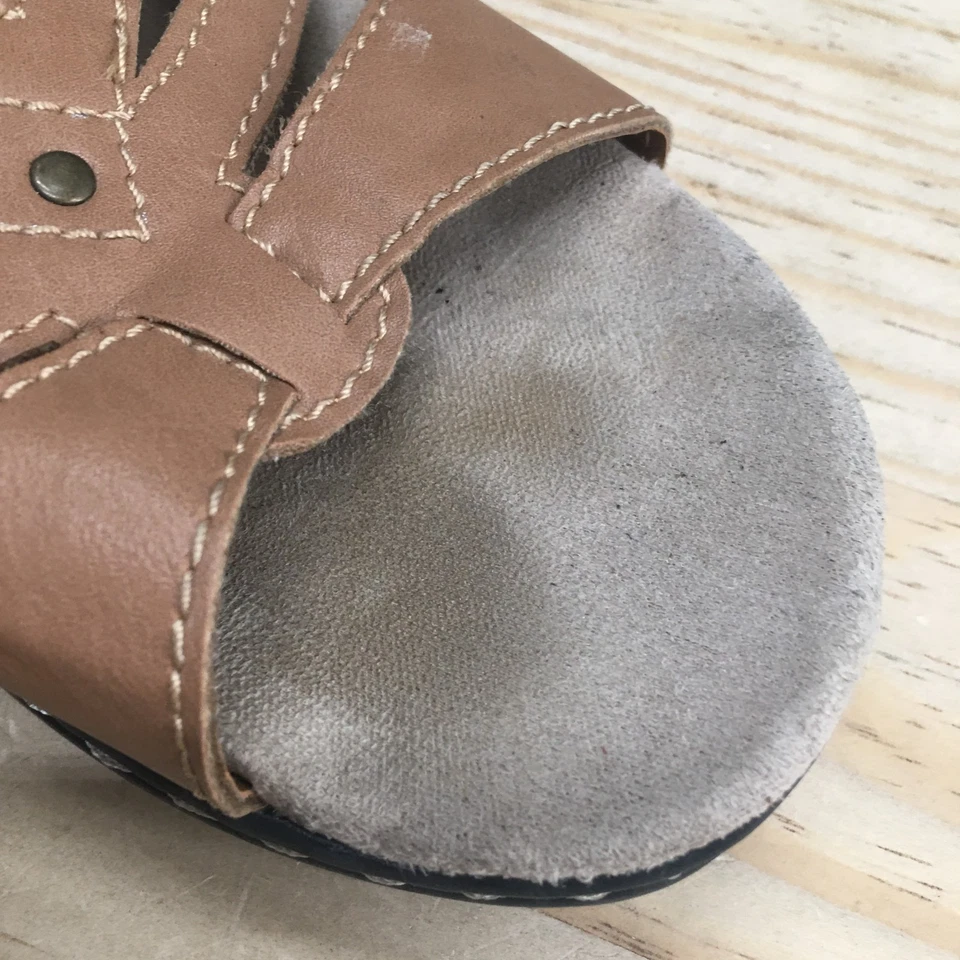 Croft & Barrow Womens 9M Piper Tan Brown Leather Slide Sandals Comfort Casual - Image 4 of 4