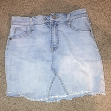 Cat  Jack Girls Light Wash Denim Mini Skirt L 10/12 Frayed Hem Pockets