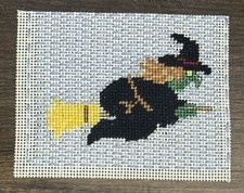 Halloween Unframed Finished Needlepoint Witch Flying On A Broom 4  x5  