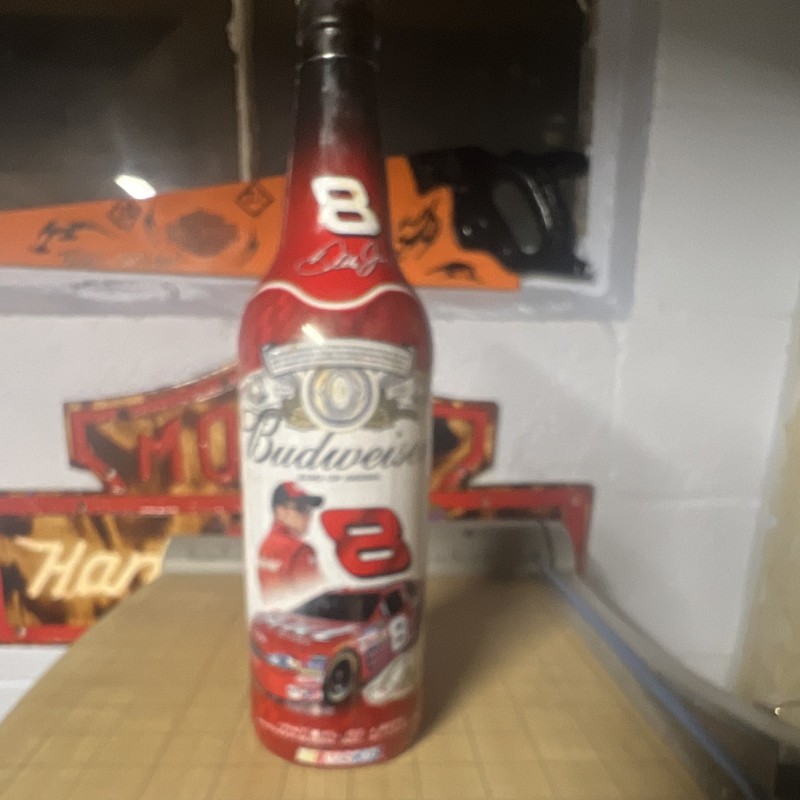 Budweiser King of Beers Glass Bottle NASCAR #8 Red Label Breweriana