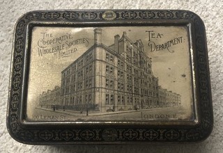 C1887 Victorian CWS Tea Caddy Tin Fantastic Condition Factory Pictorial