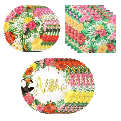 Tropical Luau Party Supplies Kit for 24 Guests, 72Pcs 9Inch & 7Inch Disposabl...