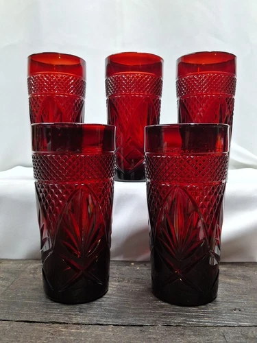 5 Luminarc Cristal D'Arques Durand Vintage Ruby Red 6.25" Tumbler Glass France
