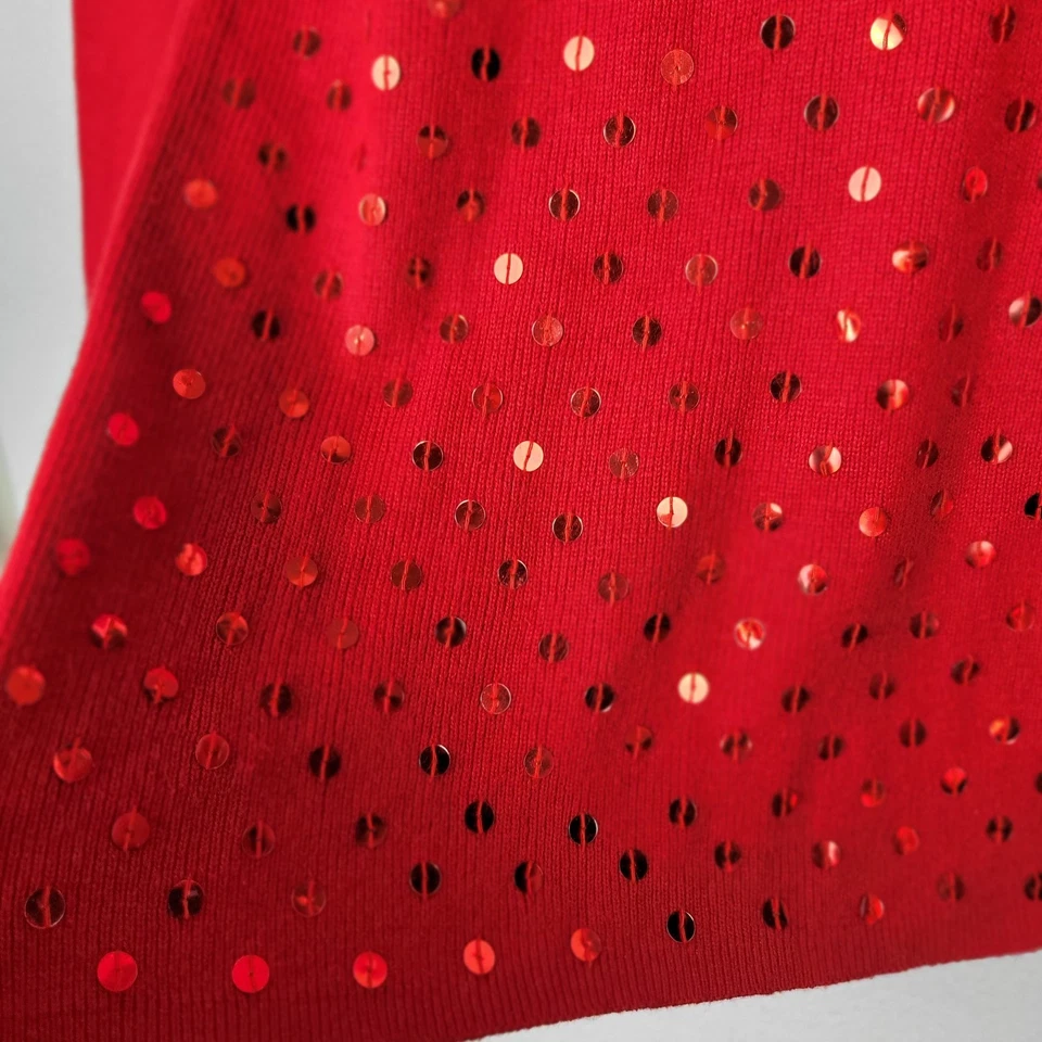 Suéter Tejido Lentejuelas Mezcla Seda Angora Rojo Jaclyn Smith Años 90 De Colección L Vacaciones Elegante Foto 3 de 4