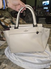 Coach Beige Medium Satchel Top Handle Zip, Detachable Strap, Pockets, Dust Bag