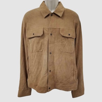 Emporio Armani Icon Men Beige Perforated Suede Leather Trucker