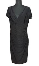 Lauren Ralph Lauren Dress Black Crossover V-neck Ruched Sheath Cap Sleeve 14