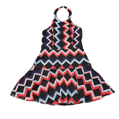 Parker Dress Size 6 Multicolor Chevron Embroidered Halter Mini Cocktail Party