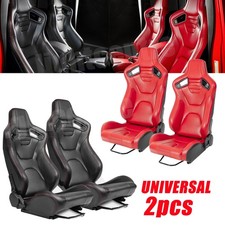 Pair Universal Black Pvc Leather Adjustable Reclinable Racing Seats W Sliders