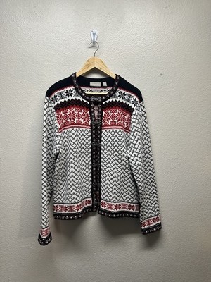 Croft & Barrow Fair Isle Cardigan Sweater Womens L Snowflake Nordic Apres Ski