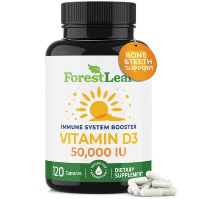 ForestLeaf Vitamin D3 50,000 IU | VIT D - Kosher 120 Count (Pack of 1)
