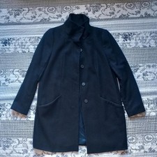 Zara Basic Black Wool Cashmere Funnel Neck Minimalist Trench Winter Coat Size M