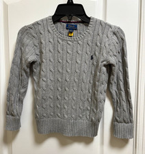 Polo Ralph Lauren boys Gray Cable Knit Crewneck Logo Sweater Long Sleeve 6